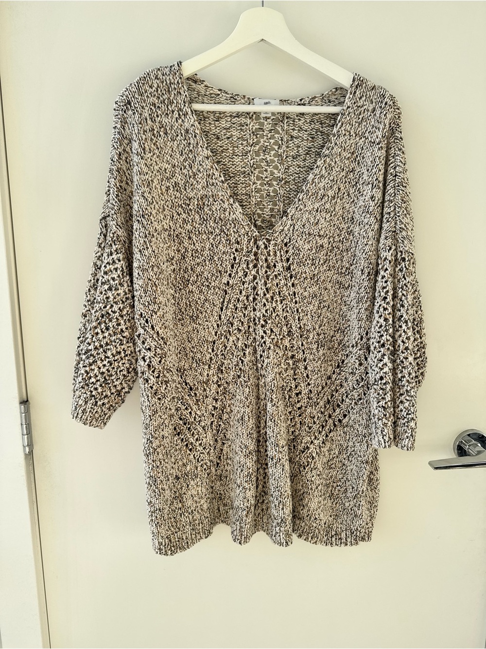 J. Jill 2x Chunky V-Neck Marled Knit Sweater - Cream & Black